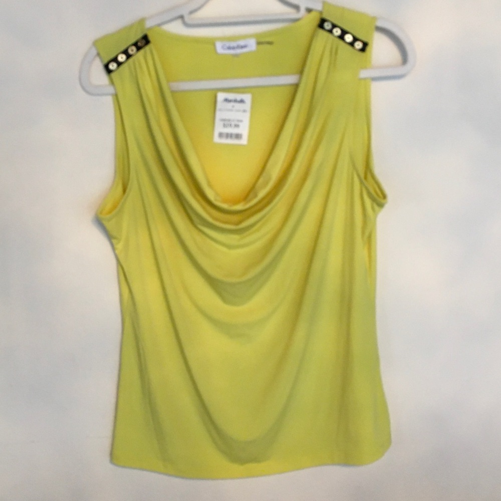 Calvin Klein Yellow Draped Sleeveless Blouse